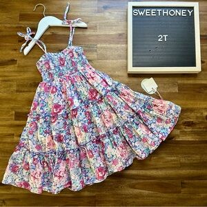 NWT SweetHoney Pink Purple Floral Beach Maxi Sleeveless Spaghetti Strap Dress 2T